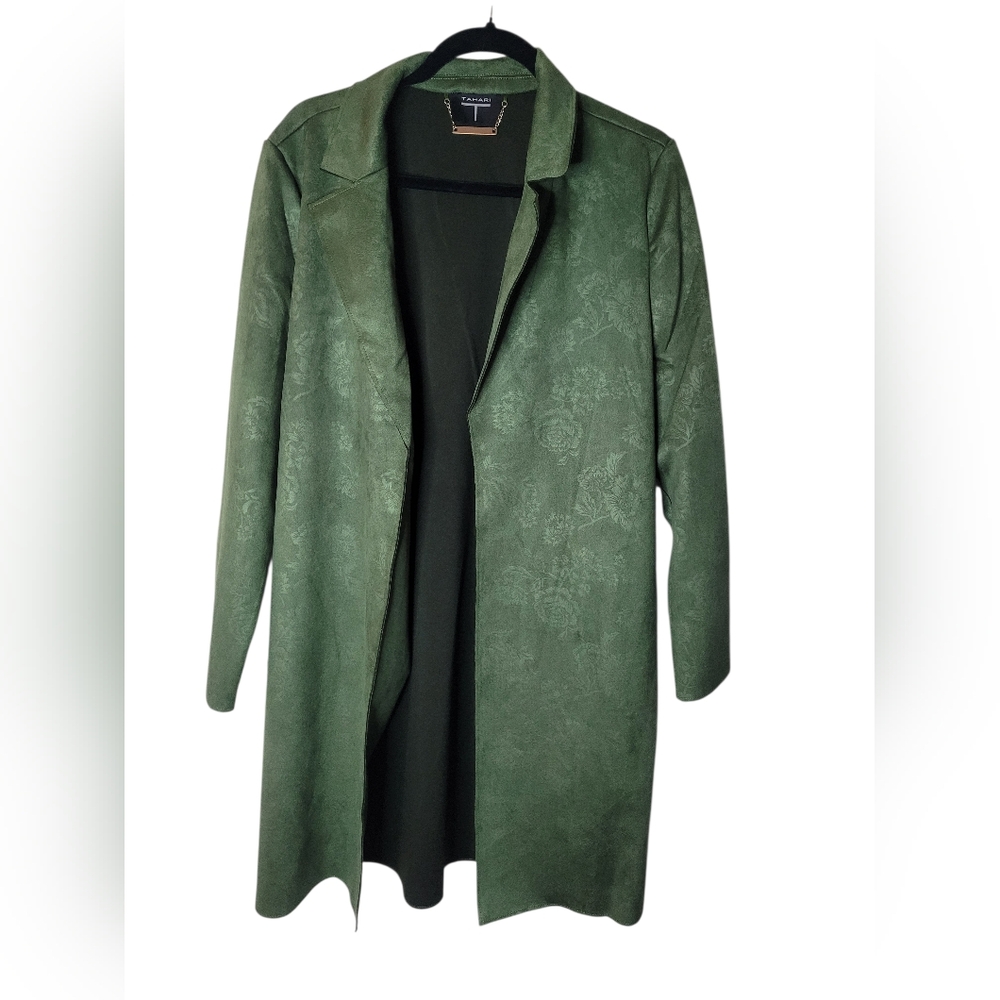 TAHARI Notch Collar Open Front  Coat In Green. NWT Sz L MSRP $88 - Picture 3 of 9